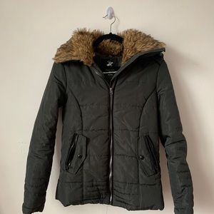 Beverly Hills Polo Club grey fur trimmed jacket